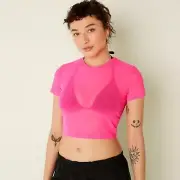 Victoria's Secret PINK Hot Pink Mesh Short-Sleeve Crop Top Size XS
