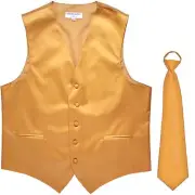 New Men's Solid Tuxedo Vest Waistcoat & Pre-tied Neck tie Gold wedding formal