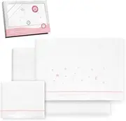 Interbaby - Cot Bed Sheet Set 60 x 120 cm 100% Cotton | Warm Soft Flannel Cot Sheet | Includes Fitted Sheet, Top Sheet and Pillowcase | Ideal for Winter | Stars Moon White/Pink
