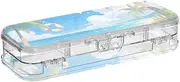 Blue Summer Beach Plastic Pencil Box 2 Layer Pencil Container For Art Supplies With Snap Lid