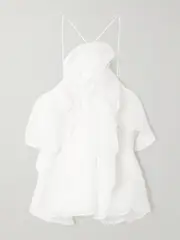 [Aje] Aje - Pandorea Ruffled Layered Chiffon Top - Ivory - UK 14 UK 14 Ivory