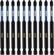 10 x Rennie Tools 100mm Long PZ2 Impact Screwdriver Driver Bits Set. Heavy Duty PoziDriv POZI No.2 Magnetic Screwdriver Bit Set. PZ2 Impact Driver Bits Pozidrive Screw Accessories. Black Oxide Coated