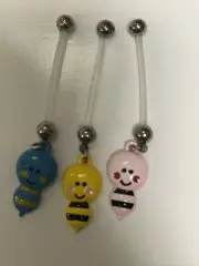 3 Pack Pregnancy Belly Rings CZ Bioflex Surgical Steel Pregnant Bumble Bee Set