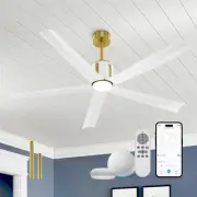 White Ceiling Fans with Lights, 60 Inch Ceiling Fan with Voice Control, 5 ABS...