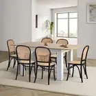 Oikiture 160cm Extendable Dining Table with 6PCS Dining Chairs Rattan White