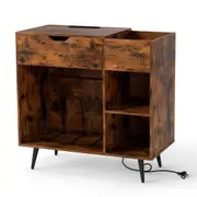 Giantex Turntable Cabinet Record Player Stand w/Power Outlets Storage Cabinet Brown