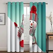 Exquisite Bedroom Blackout Curtains, Christmas Cartoon Snowman Cute 67X79 Inch Heat Insulation Blackout Children's Curtains,3D Lackout Curtains, Suitable for Living Room Bedroom Childre