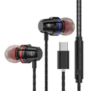 2 pcs M4 Mtal Bass In-Ear Earbuds Wired Control Type-C Earphone Headphones with Mic BLACK COLOR