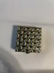Retro Art Deco Style Silver Waffle Small Square Mirror Compact/ Pill Box