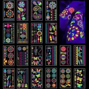 Temporary Tattoos 20 Sheet Glow in The Dark Tattoos under Neon UV Blacklight...1