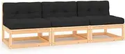 3 Piece Garden Lounge Set with Cushions Solid Pinewood Outdoor Furniture Patio