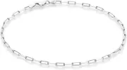 Solid 925 Sterling Silver 2.5Mm Paperclip Link Chain Anklet Ankle Bracelet for W