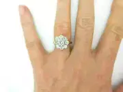 Art Deco Lab Created Cluster Set 925 Silver Wedding 14K Gold Finish Ring