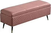 Safety Folding Storage Mass Storage Technology Cloth Foot Storage Box Shoe Changing Stool for Living Room Entrance Bedroom with Metal Legs Ottomans(Size:100cm/39.4in,Color:Brown (Pink 80cm/31.5in)