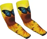 [FHEDVBN] Sunflower Floral Butterflies Art Arm Sleeves Compression Arm Covers for Men Women Outdoor Sun Sleeves Cooling Sports Sleeve, Black