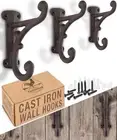 Rustic Cast Iron Coat Hooks (3 Pack) Rustic Dark Brown, Wall Mounted, Farmhou...