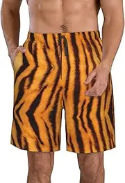 [OAROK] Tiger Striped Pattern Men's Casual Beach Shorts Quick Drying Shorts Men's Stretch Swim Trunks Daily Wear Style, White, Medium
