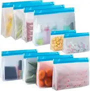 Careuoklab 10 Packs Reusable Food Storage Bags, Stand Up Large Capacity Ziplock Freezer Bags, Leakproof BPA Free, Easy Seal & Food Storage Tools Containers for Fridge Organization, Kitchen