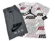 NWT NIKE AIR JORDAN BOY'S 2 PC SET WHITE SHORT SLEEVE GRAY MESH SHORTS XL 13-15