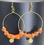 Beautiful Gold and Orange Shell Heishi Bead Hoop Earrings.