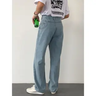 穿反設計韓版高腰潮流寬鬆直筒牛仔褲男