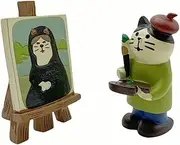 Miniature Cat Figurines Statue, Miniature Portrait Cat Painter Statue,Cute Desk Accessories, Mini Things for Desk Decor,Home Decor, Cute Bedroom Decor,Smiski Figures for Shelf, Table, Desk,Garden