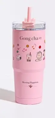 Brand New Gong Cha X Peanuts Snoopy Limited Edition Metal Tumbler 20oz PINK
