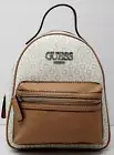 NEW GUESS Women's White Brown Tan Logo Print Small Backpack Bag Handbag Purse