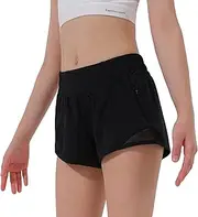 [Aurefin] Girls Athletic Shorts, Lightweight Running Shorts for Teen Girls Kids Sports Active Short with Zip Pocket and Elastic