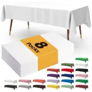 Plastic Table Cloth Disposable - 8 Packs, Table 54" X 108" Rectangle White
