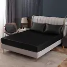 Homiest Black Satin Fitted Sheet Queen Size Fitted Bed Sheet, Deep Pocket Fitted