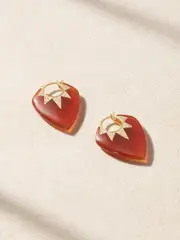 [Sorellina] Sorellina - Classic Guitar Pick 18-karat Gold, Carnelian And Diamond Earrings - Red - One size One size Red