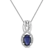 Oval Blue Sapphire and 0.1 CT. T.W. Natural Diamond Infinity Drop Pendant in 10K White Gold