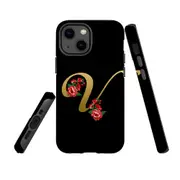 For Apple iPhone 13 mini Case, Armour Back Cover, Embellished Letter V