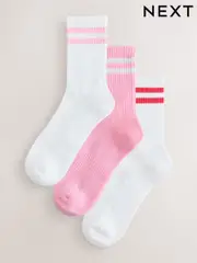 White/Pink Cushion Sole Ribbed Sport Ankle Socks With Arch Support 3 Pack (AW7193) | $19