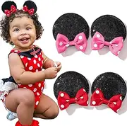 Ayesha Mickey Minnie Ears Hair Clips Mouse Ears for Toddler Girls Sequin Mouse Bows Barrettes Mice Ears Polka Dot Bows Mouse Hair Accessories for Baby Girls Toddler Kids Costume Party 4PCS