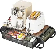 Coffee Pods Storage Drawer, Sliding Organizer With Wooden Countertop and Metal Drawer, Capsule Holder, Machine Accessories, 55.5x28.5x12.7cm