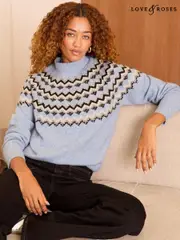 Love & Roses Blue Cosy Hotfix Fairisle Jumper (E21202) | $74