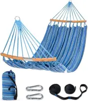 Hammocks Double Hammock with Curved Spreader Bar, Outdoor Portable Blue