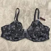 Adore Me 44D Bra Gray Lace Full Coverage Underwire Back Closure NEW