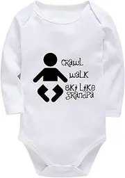 [WOOYONGING] Grawl Walk Ski Like Grandpa Cotton Romper Baby Boy Long Sleeve Baby Bodysuit White White Romper 3-6 Months Girl