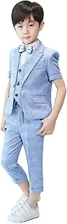 [Kromoc] Boys' Suit Houndstooth Three Pieces Peak Lapel One Button Tuxedos Birthday Prom Party Wedding