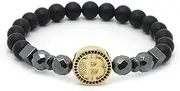 [Giwotu] Men Black Hematite Matte Stone Beaded Gold Plated Bitcoin Bracelet Blockchain Cryptocurrency Pendant Charm Bracelet Gold Money Luck Sign Collect Souvenir Gift Rock Punk
