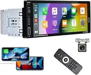 Single Din Car Stereo Carplay Android Auto,6.86 Inch IPS Touch Screen Car Audio with Backup Camera, Car Radio Support Mirror Link Bluetooth Handsfree FM Dual USB Charging EQ SWC