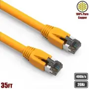 35FT Cat8 RJ45 Network LAN Ethernet S/FTP Cable Copper Wire 2GHz 40Gbps Yellow