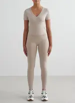 [AIM'N AU] Beige Melange Shape Seamless Tights & Short Sleeve Set