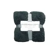 Soft Woollen Feel Throw Rug Blanket 127x178cm Charcoal Polyester 250GSM Bed Sofa