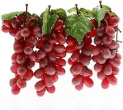 Woration 4 Bunches Artificial Grape Lifelike Simulation Fruit Decorative Fake Dark Red Grapes with Vines Party Garden Home Prop Cabinet Display (36 kernels)
