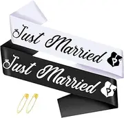 SKJIAYEE "Just Married - 2 Pcs Bride to Be Sash and Groom to Be Sash Kit, Black White Bachelorette & Bachelor Party Sashes for Wedding Bridal Shower Decorations Engagement Gifts