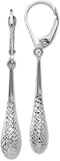 [JewelryWeb] 14k White Gold Sparkle Cut Dangle Leverback Earrings 44x5.5mm Wide-Dangle Earring for Women
